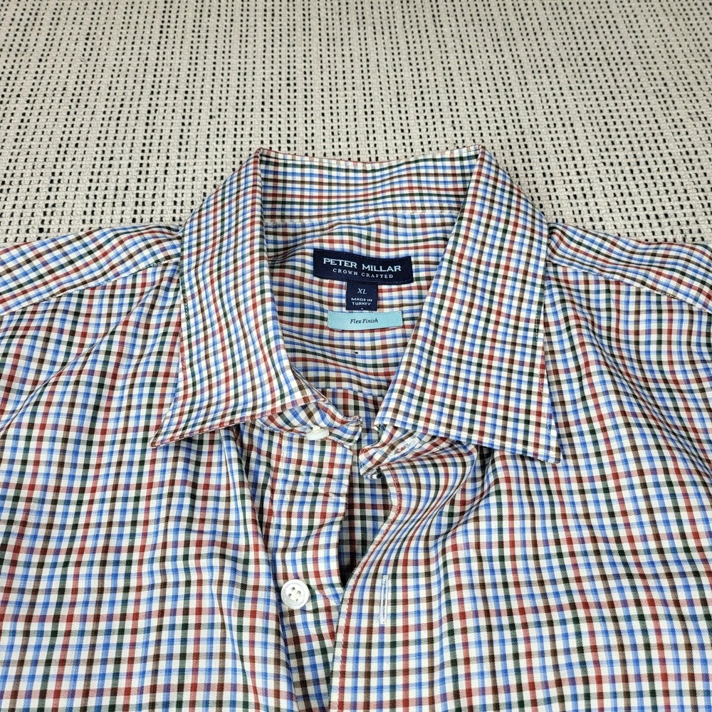 Peter Millar Dress‎ Shirt Mens XL Multicolor Check Regular Fit Long Sleeve
